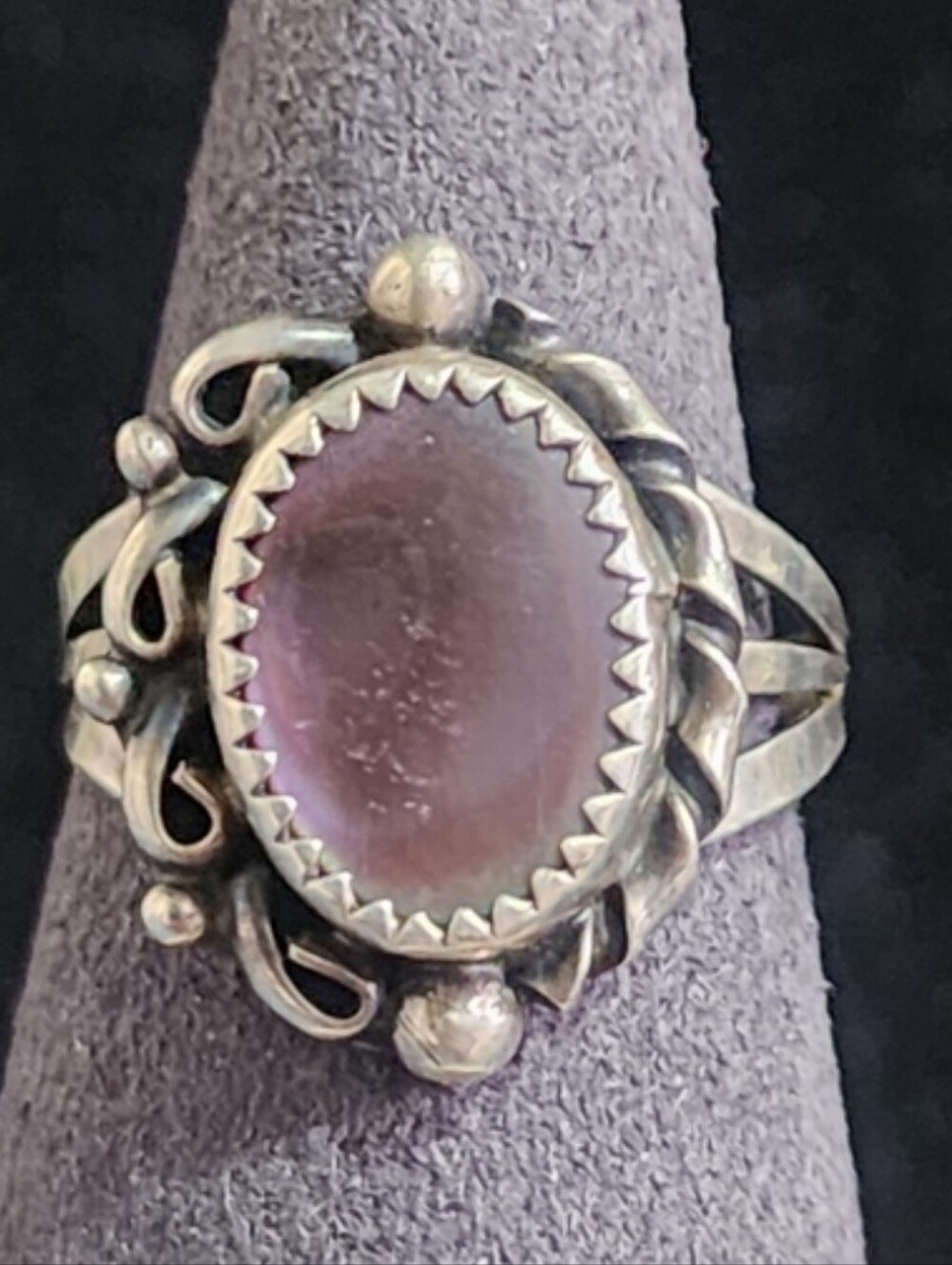 Sarah Curley Navajo Sterling Silver Pink Abalone Shell Ring Vintage Size 8.5
